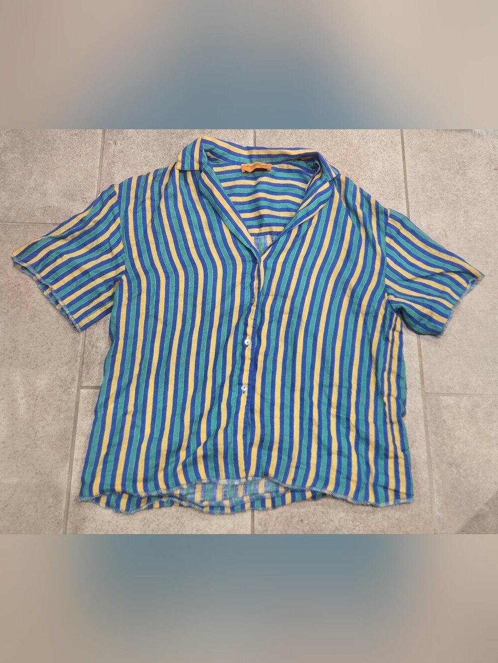 Simon Miller x Mango Iguana Striped Linen Shirt Size S Short Sleeve Button Up